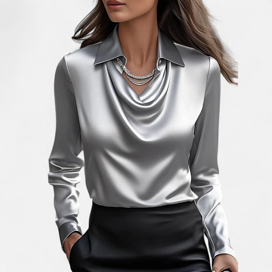 Old Dulor | Blouse Blanche en Satin Femme – Col Drapé, Élégance Intemporelle