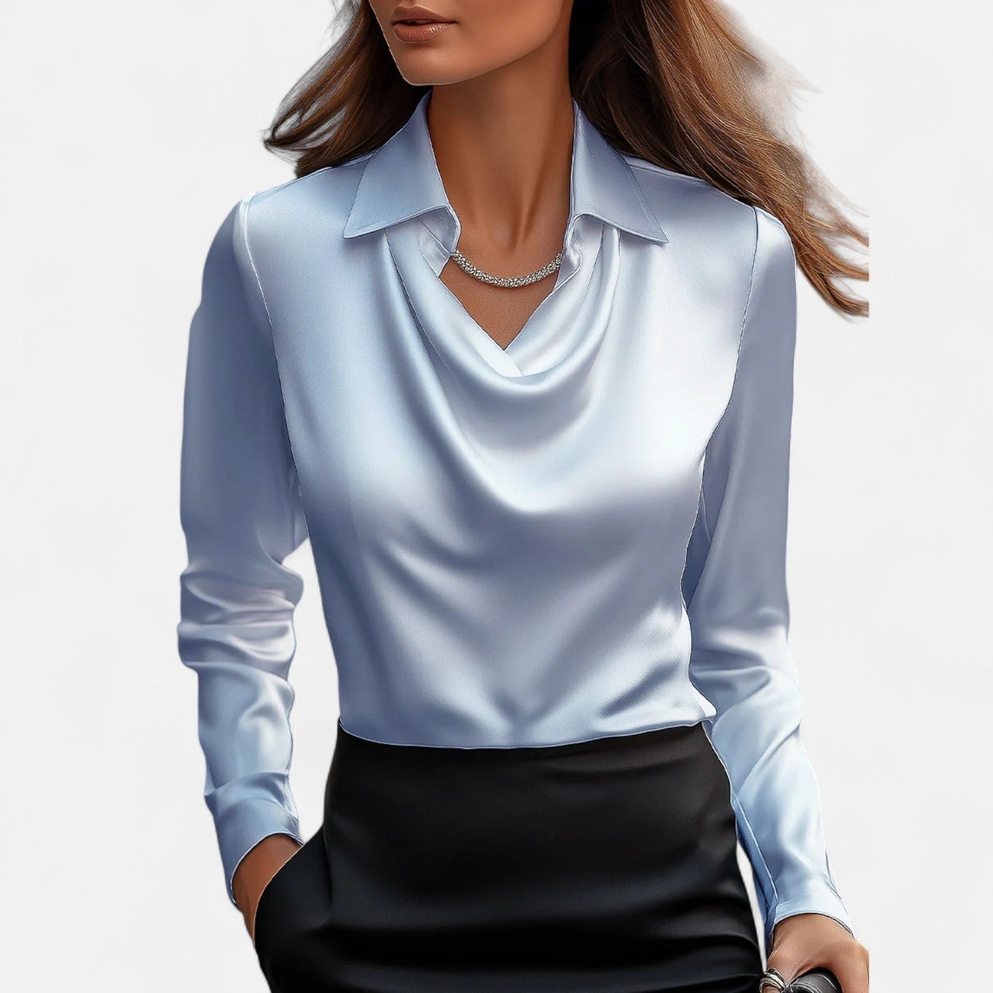 Old Dulor | Blouse Blanche en Satin Femme – Col Drapé, Élégance Intemporelle
