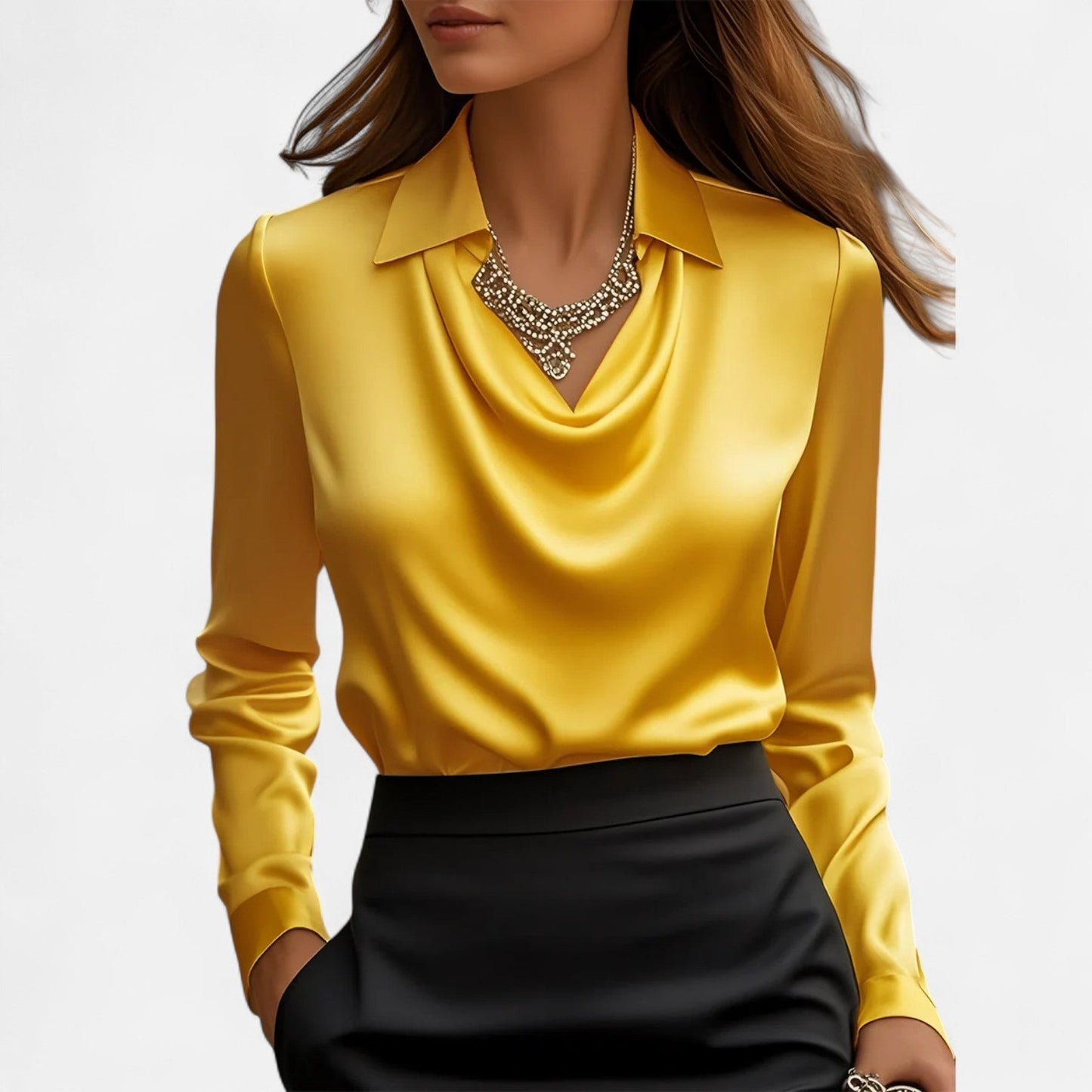Old Dulor | Blouse Blanche en Satin Femme – Col Drapé, Élégance Intemporelle