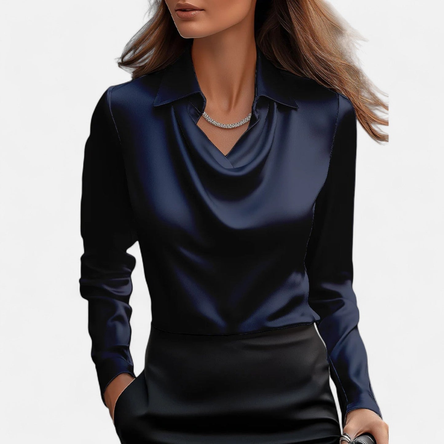 Old Dulor | Blouse Blanche en Satin Femme – Col Drapé, Élégance Intemporelle
