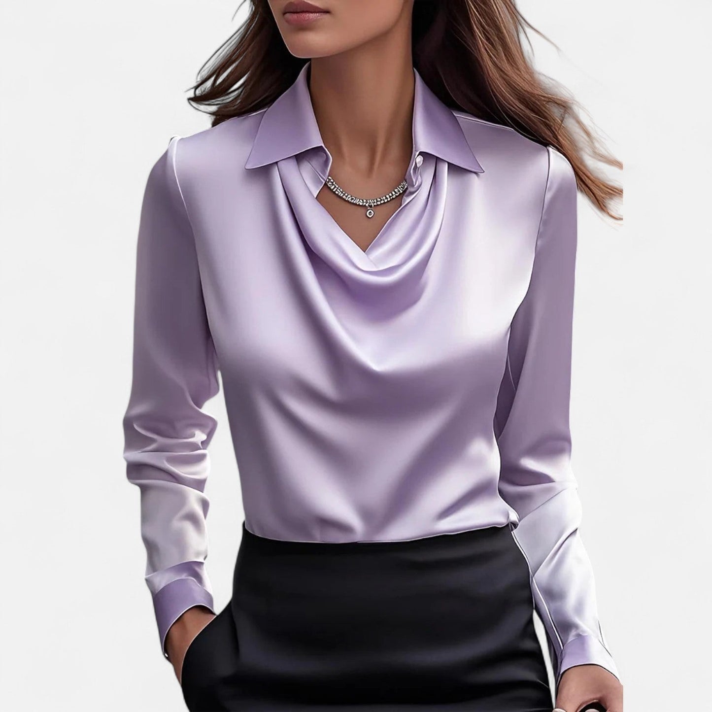 Old Dulor | Blouse Blanche en Satin Femme – Col Drapé, Élégance Intemporelle