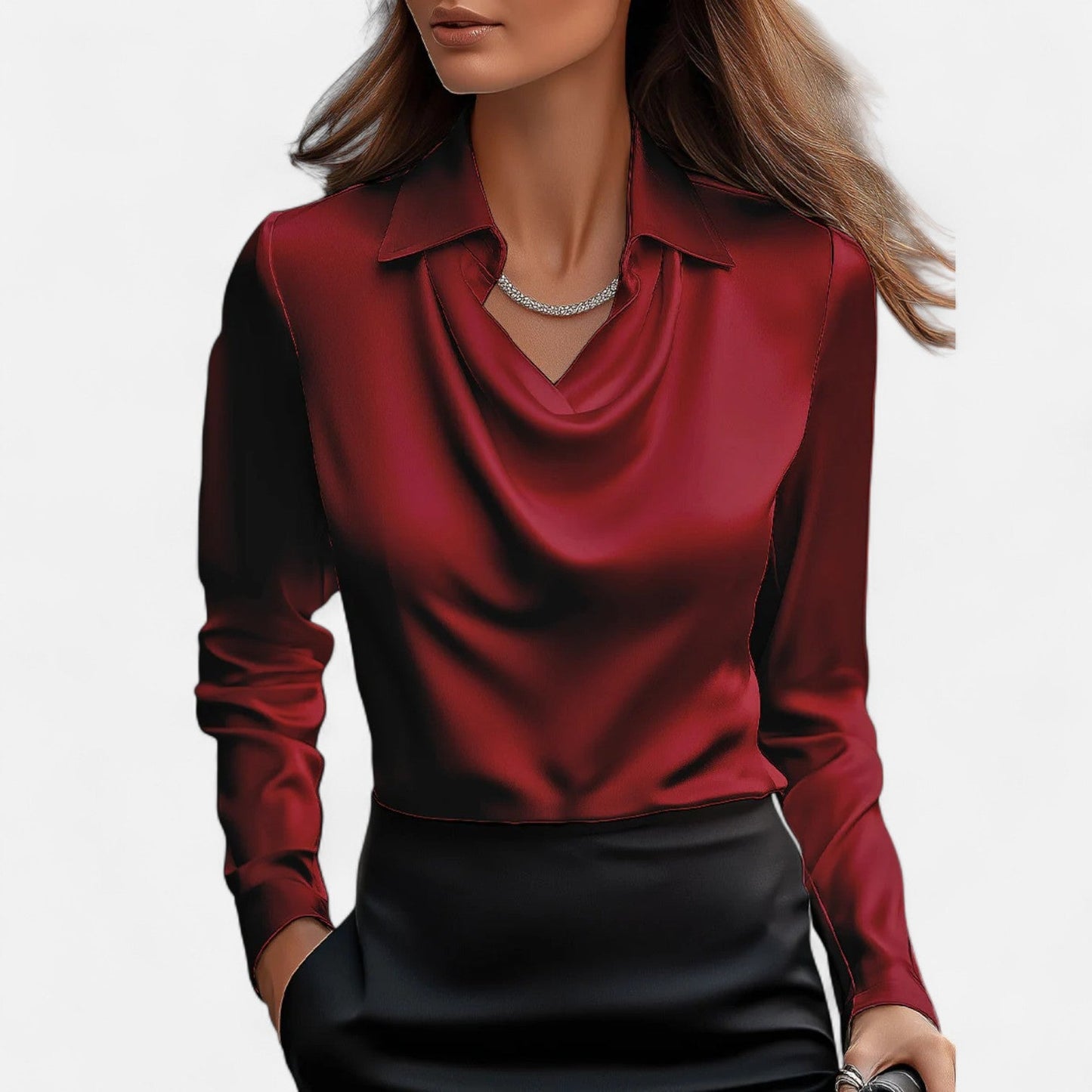 Old Dulor | Blouse Blanche en Satin Femme – Col Drapé, Élégance Intemporelle