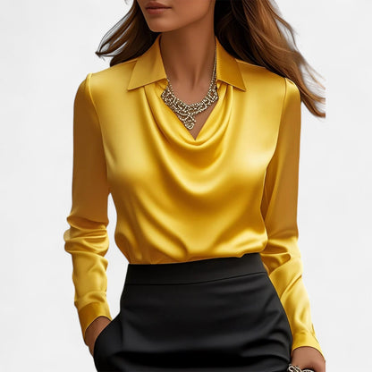 Old Dulor | Blouse Blanche en Satin Femme – Col Drapé, Élégance Intemporelle