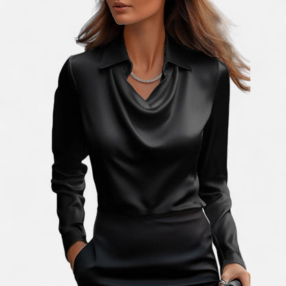 Old Dulor | Blouse Blanche en Satin Femme – Col Drapé, Élégance Intemporelle