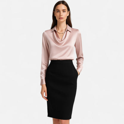 Old Dulor | Blouse Blanche en Satin Femme – Col Drapé, Élégance Intemporelle