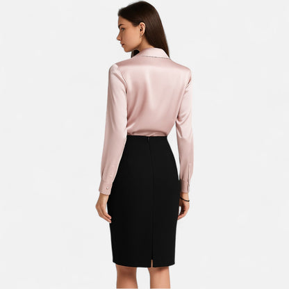 Old Dulor | Blouse Blanche en Satin Femme – Col Drapé, Élégance Intemporelle